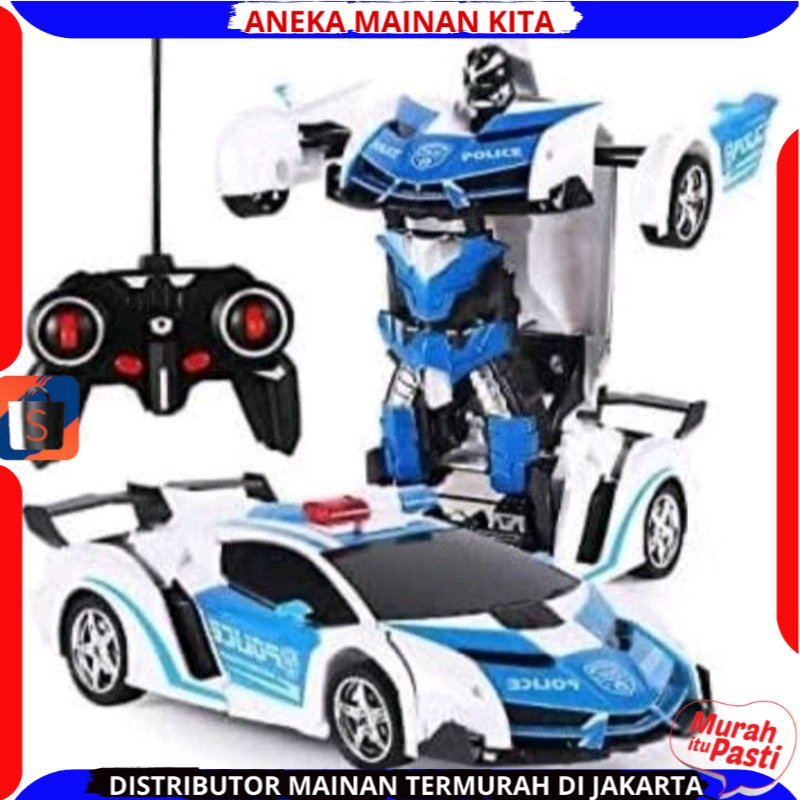 RC mobil polisi jadi robot remote control 2 IN 1 Baterai Cas mainan Mobil Remot kontrol Robot Autobot Transfrm Police Remote Control