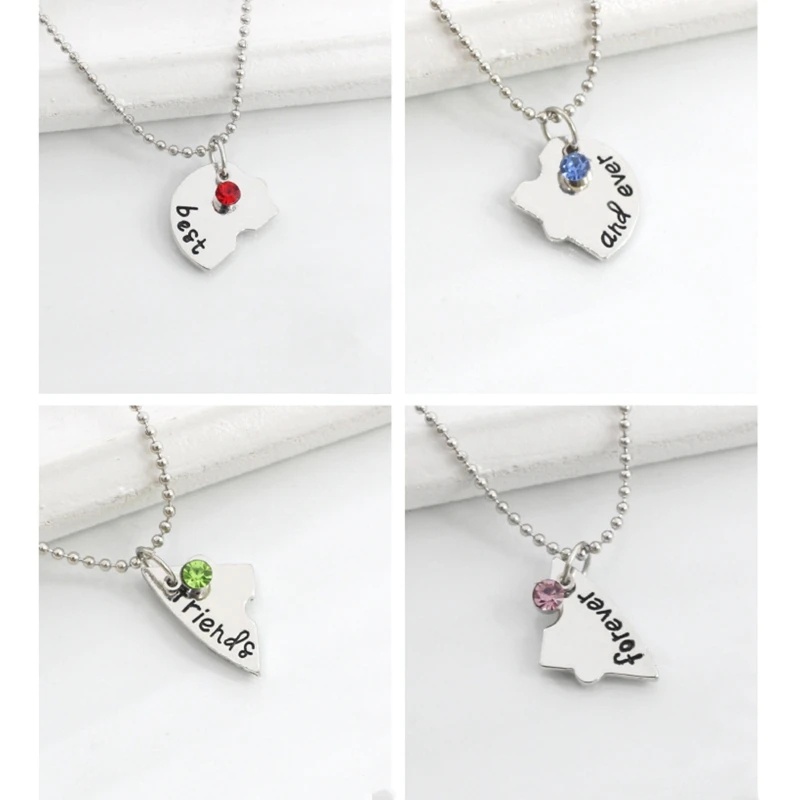4pcs/set Selamanya Sahabat Hati Paduan Liontin Kalung/Multicolor Berlian Imitasi Persahabatan Perhiasan Aksesoris