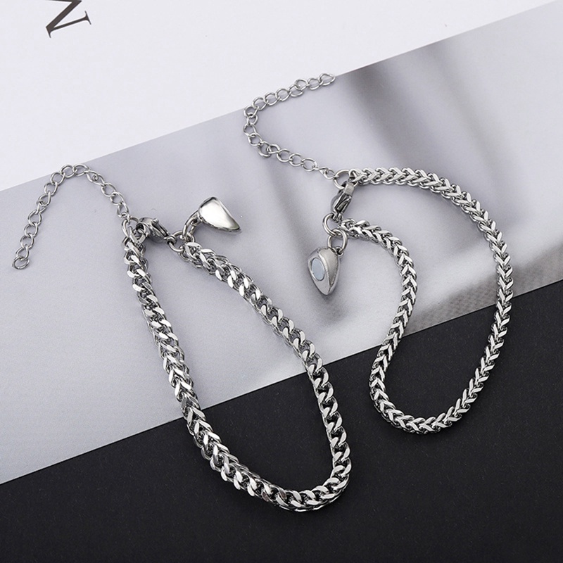 Gelang Magnet Berbentuk Hati Love Lock Gelang Pasangan Simple Stainless Steel Untuk Pria Dan Wanita