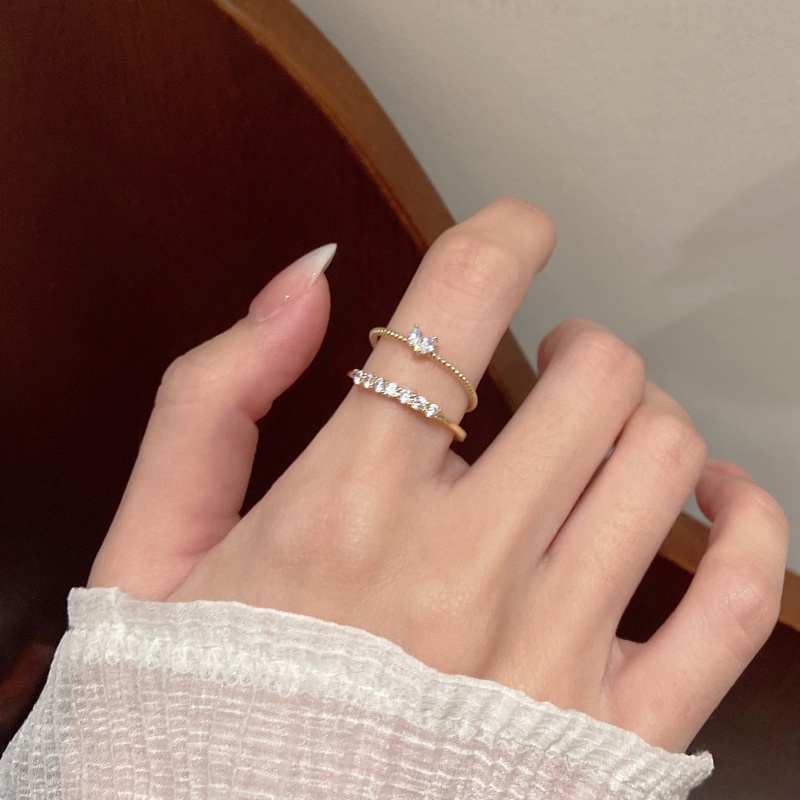 Cincin Emas love zircon Pinggir Tipis Bukaan lady Korea