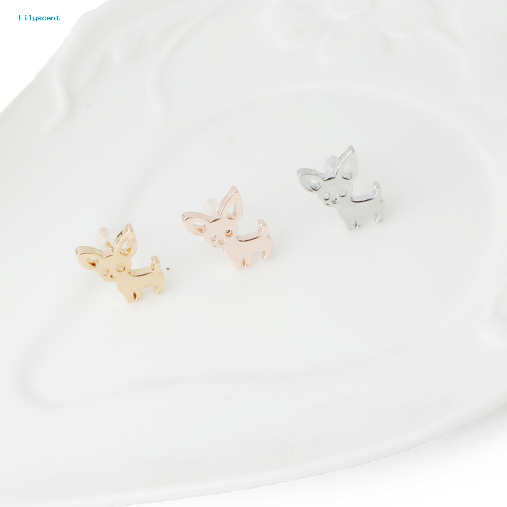 Lilyscent Fashion Wanita Chihuahua Stud Earrings Lucu Telinga Anjing Studs Piercing Perhiasan Hadiah