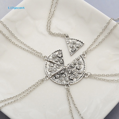 Lilyscent 6pcs Fashion Pizza Slice Liontin Kalung Kreatif Persahabatan Pasangan Kalung