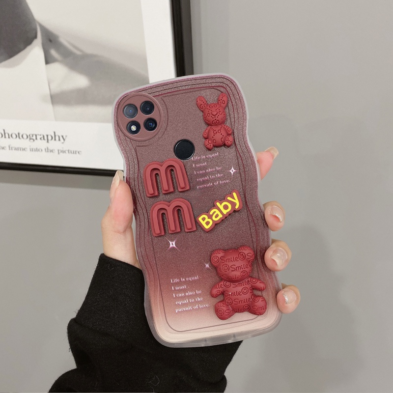 Andyh Casing Ponsel Untuk Xiaomi Redmi 9C 10A Phone Case 3D Alphabet Bear Pelindung Kamera Pelindung Penutup Belakang Couple Case