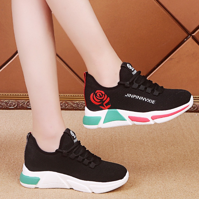 𝐄𝐁𝐒 ✅ SEP025 (Tanpa Kotak) Sepatu Sneakers Wanita Putih Hitam Hijau Bunga Sporty Model Korea Olahraga Fashion Casual Sport Olahraga Import COD SEP025