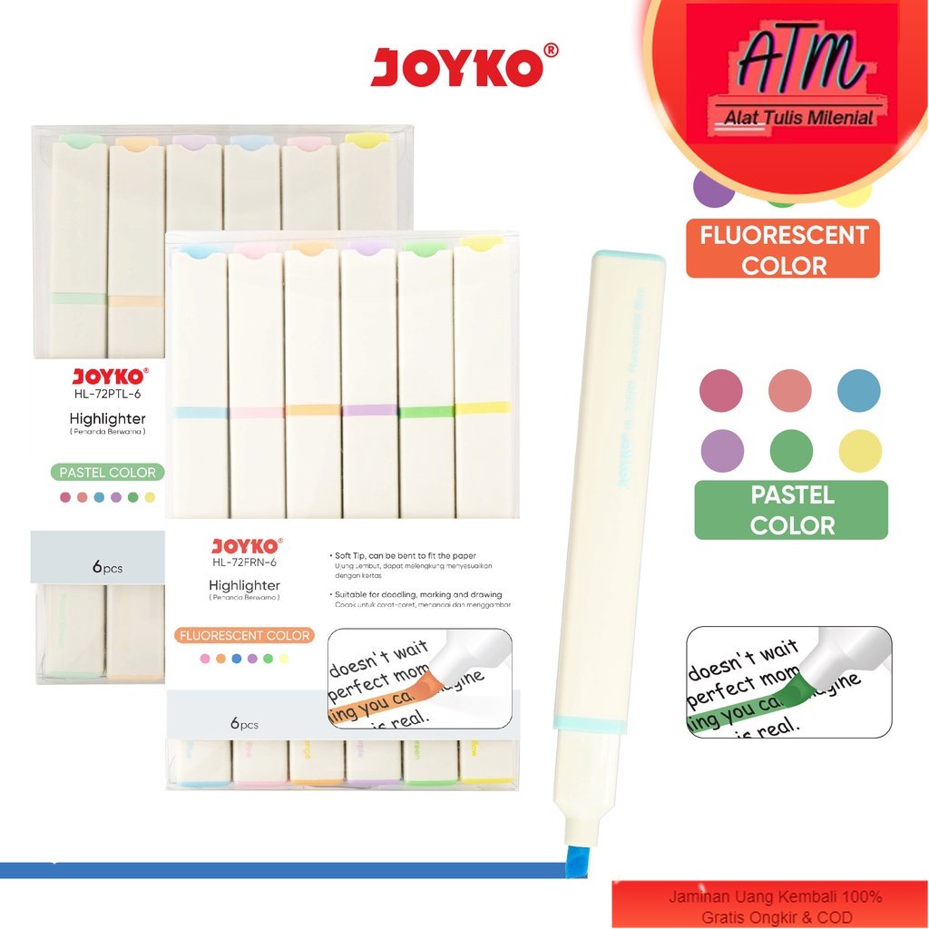 

Penanda Berwarna Highlighter Joyko HL-72FRN ~ 72PTL 6 Warna