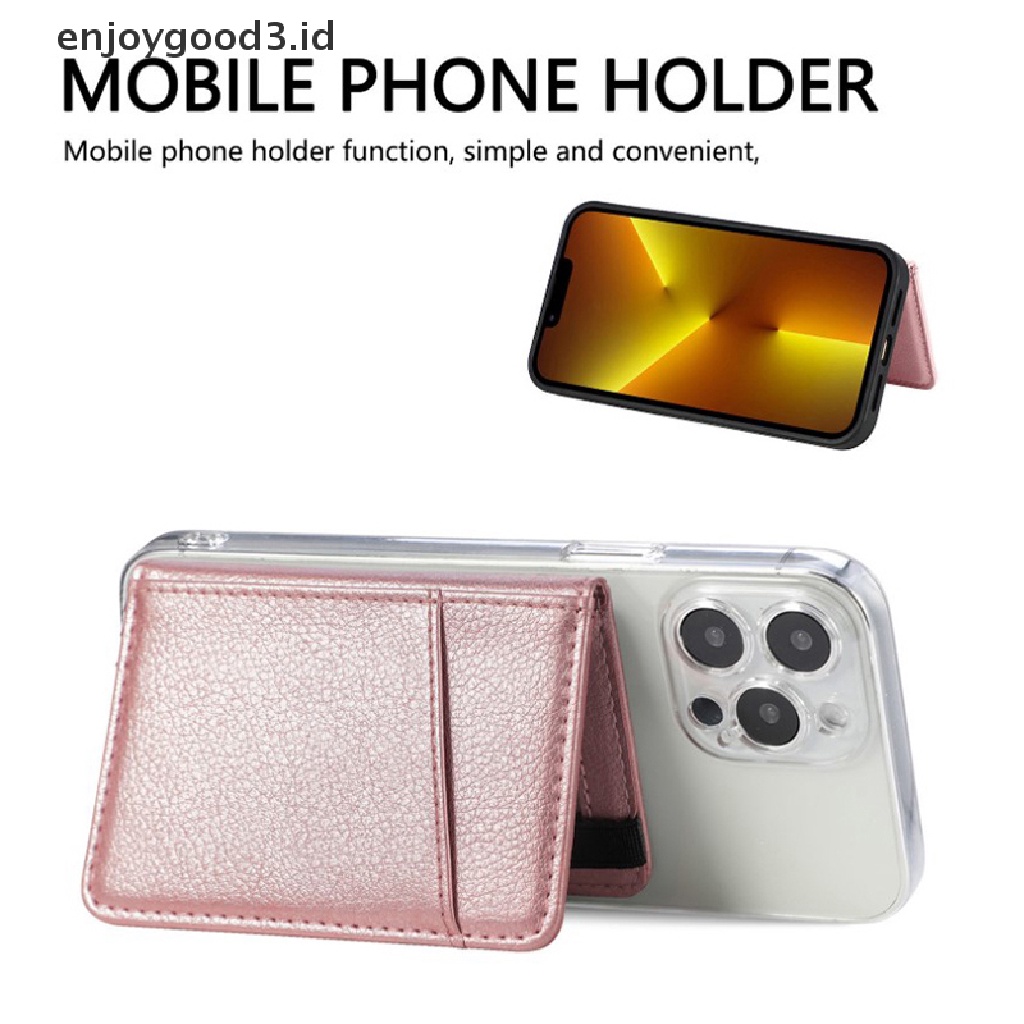 [Rready Stock] Stiker Holder Kartu Kredit 3M Perekat Kulit PU Magnetic Cardholder Phone Stand Holder Dompet Case Cover Tas Hitam Rose Gold (ID)