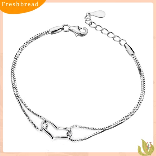 &lt; Freshbread &gt; Fashion Wanita Cinta Hati Liontin Berlapis Perak Double-Layer Chains Bracelet