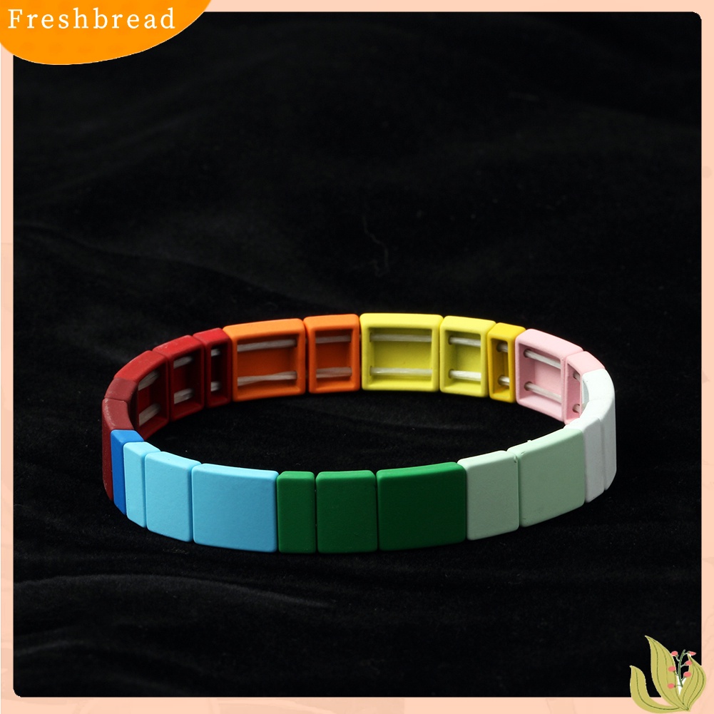 &lt; Freshbread &gt; Fashion Pria Wanita Pelangi Manik-Manik Persegi Pesona Gelang Bangle Perhiasan Hadiah Xmas