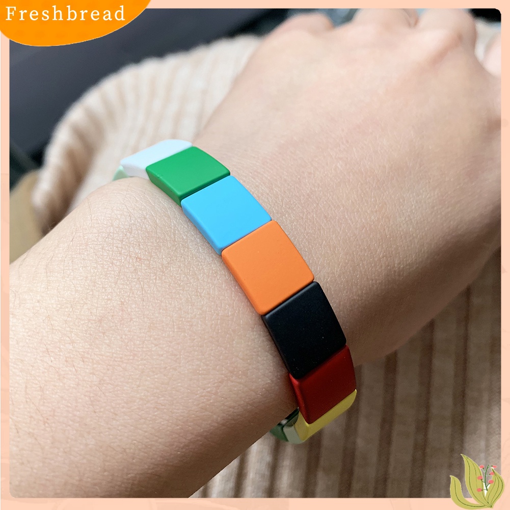 &lt; Freshbread &gt; Fashion Pria Wanita Pelangi Manik-Manik Persegi Pesona Gelang Bangle Perhiasan Hadiah Xmas