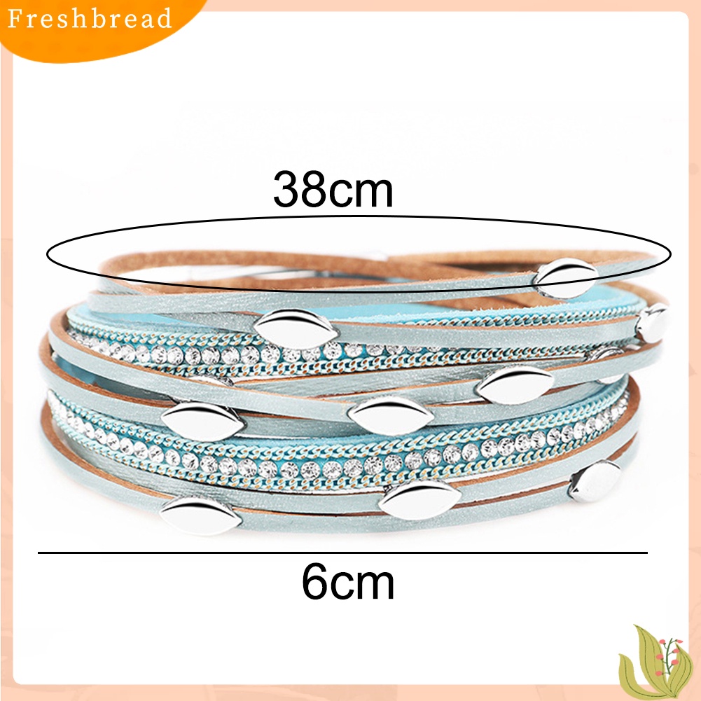 &lt; Freshbread &gt; Fashion Wanita Daun Pesona Berlian Imitasi Multi Layer Gelang Bangle Perhiasan Hadiah