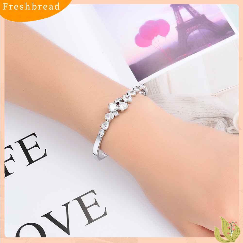 &lt; Freshbread &gt; Fashion Wanita Cubic Zirconia Hias Gelang Bangle Pesta Pernikahan Perhiasan Hadiah