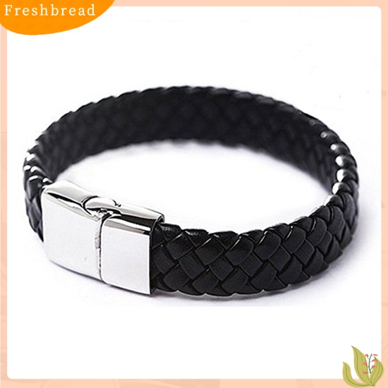 &lt; Freshbread &gt; Vintage Pria Paduan Kulit Imitasi Gelang Dikepang ic Gesper Gelang Bangle