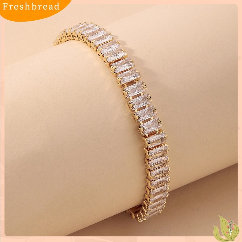 &lt; Freshbread &gt; Gelang Wanita Geometris Cubic Zirconia Aksesori Ringan Berkilau Gelang Untuk Pernikahan