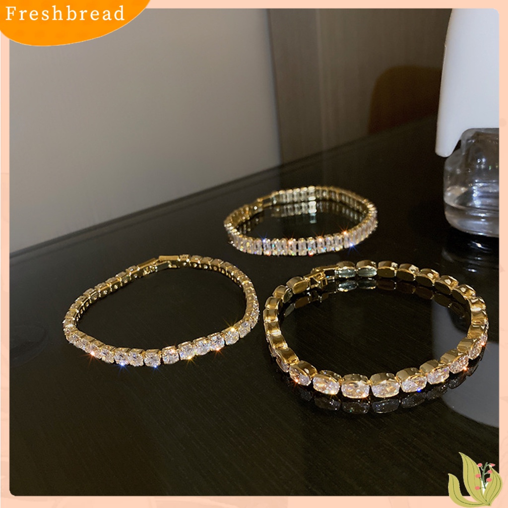 &lt; Freshbread &gt; Gelang Wanita Geometris Cubic Zirconia Aksesori Ringan Berkilau Gelang Untuk Pernikahan