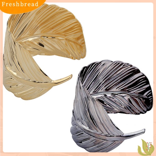 &lt; Freshbread &gt; Fashion Wanita Bangle Lebar Manset Dibuka Logam Bentuk Daun Gelang Perhiasan