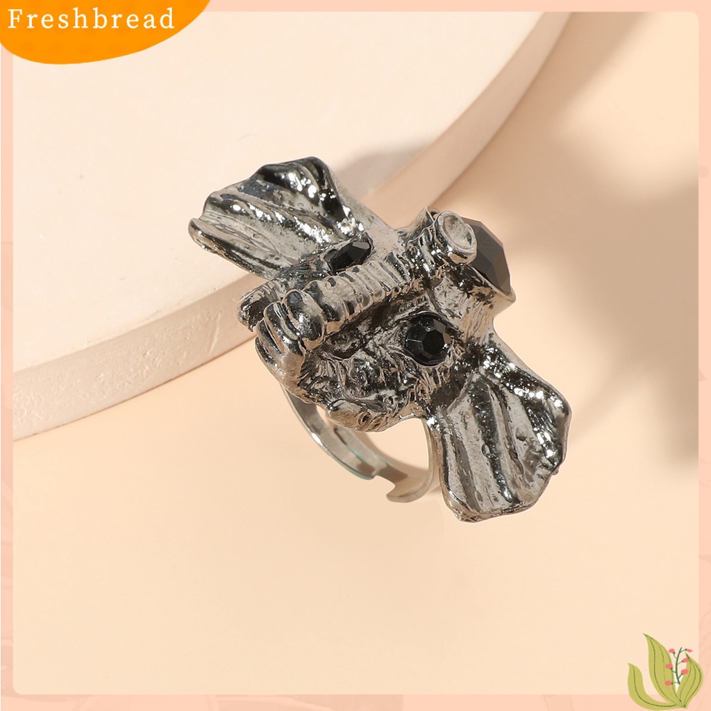 &lt; Freshbread &gt; Wanita Cincin Lucu Hidup Diukir Warna Perak Kepala Gajah Cincin Yang Dapat Disesuaikan Perhiasan Aksesoris
