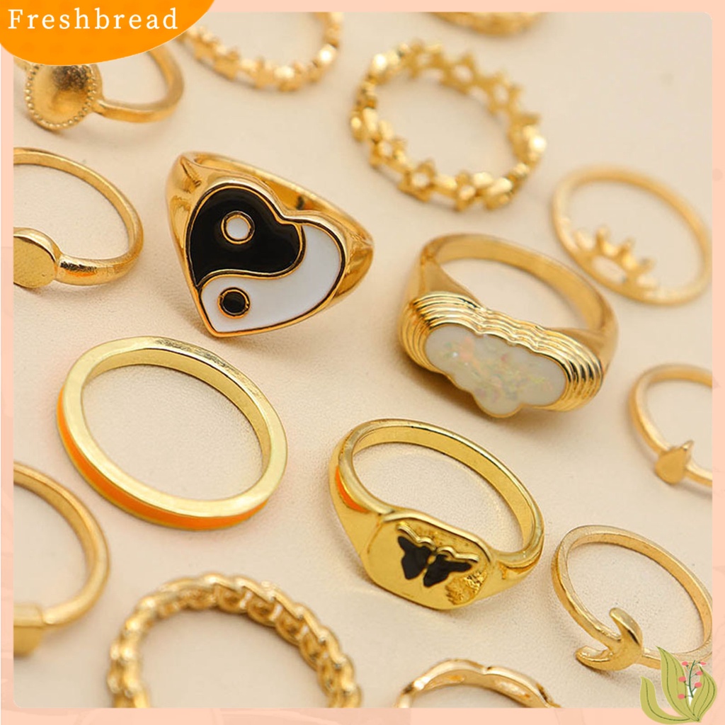 &lt; Freshbread &gt; 16 Pcs Knuckle Rings Yin Yang Multi Bentuk Wanita Indah Stackable Finger Rings Perhiasan Hadiah