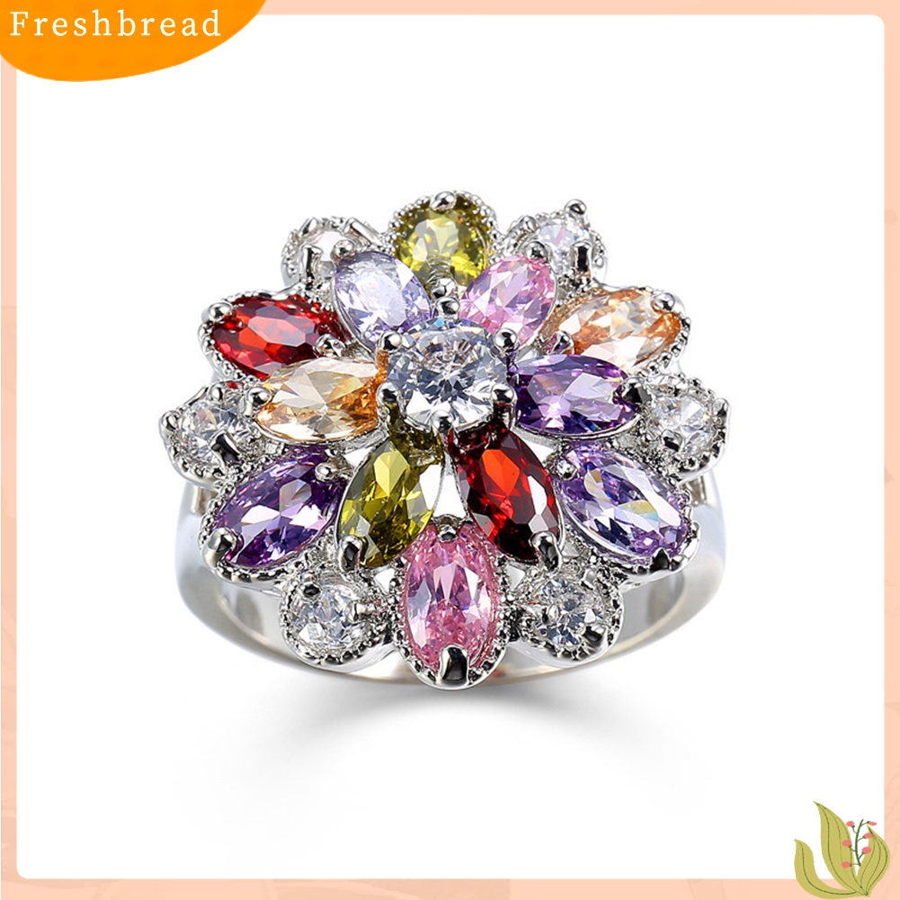 &lt; Freshbread &gt; Wanita Multicolor Cubic Zirconia Bertatahkan Cincin Pernikahan Pertunangan Perhiasan Hadiah