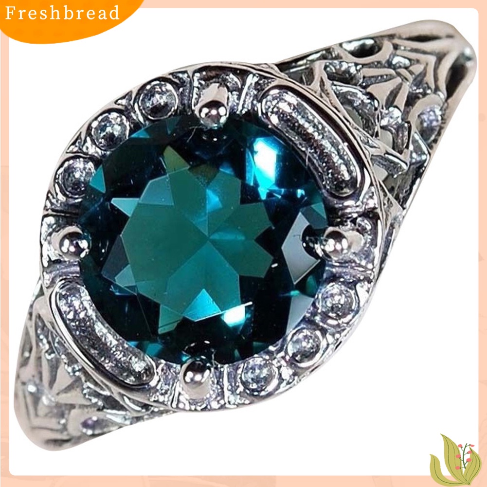 < Freshbread > Retro Wanita Besar Berlian Imitasi Bertatahkan Hollow Ukir Cincin Vintage Pesta Perhiasan