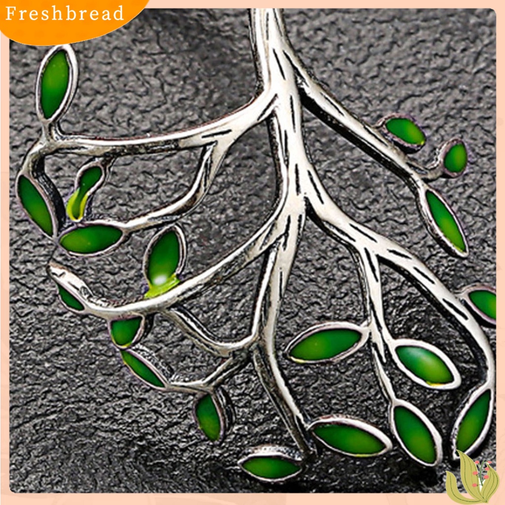 &lt; Freshbread &gt; Cincin Unisex Bukaan Adjustable Tembaga Cabang Hijau Daun Cincin Perhiasan Aksesoris