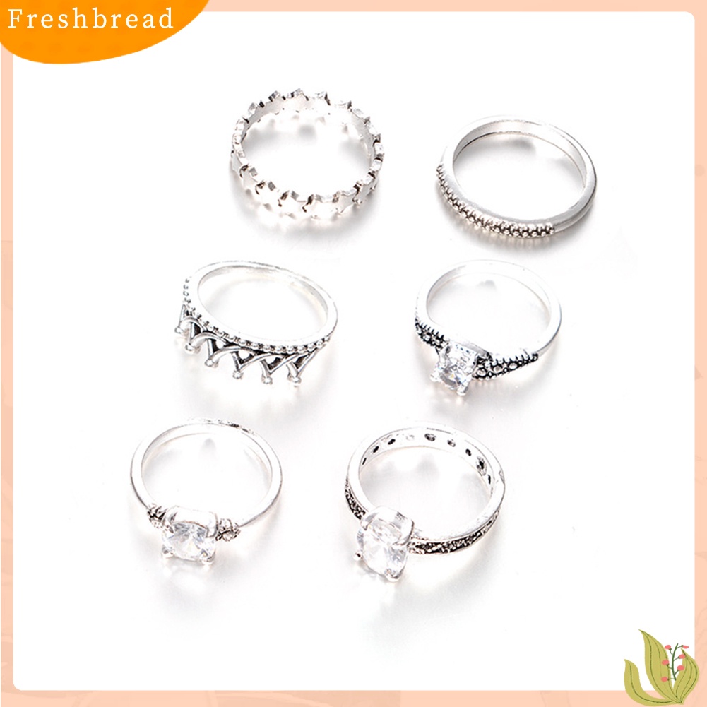 &lt; Freshbread &gt; 6pcs Antik Infinity Mahkota Berlian Imitasi Knuckle Finger Joint Rings Perhiasan Pesta