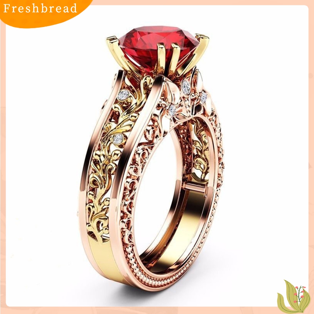 < Freshbread > Pernikahan Pertunangan Putaran Berlian Imitasi Mengkilap Berongga Jari Cincin Perhiasan Mewah