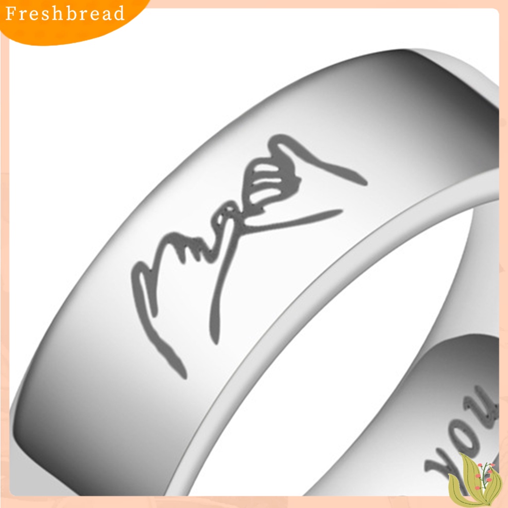 &lt; Freshbread &gt; Cincin Couple I Love You Lettering Hias Kasual Poles Semua Pertandingan Hadiah Perhiasan Stainless Steel Man Woman Hand in Hand Finger Ring Wedding Band Untuk Hari Kasih Sayang