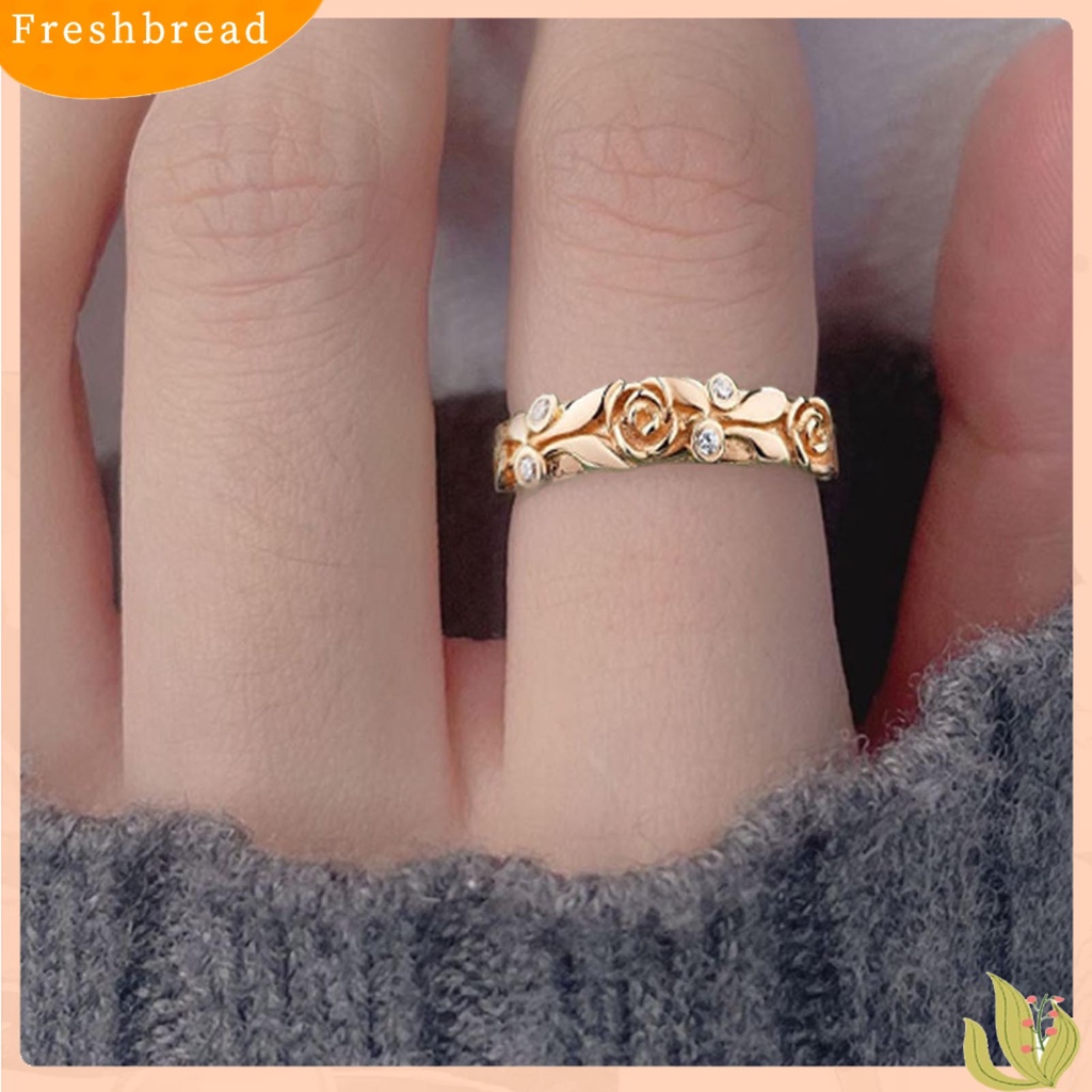 &lt; Freshbread &gt; Wanita Cincin Rose Rhinestones Perhiasan Berkilau Terang Kilau Jari Cincin Untuk Pernikahan