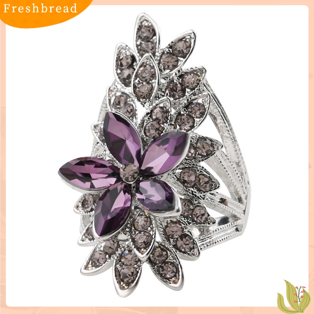 &lt; Freshbread &gt; Mempesona Berongga Bunga Cubic Zirconia Bertatahkan Jari Cincin Wanita Perhiasan Hadiah