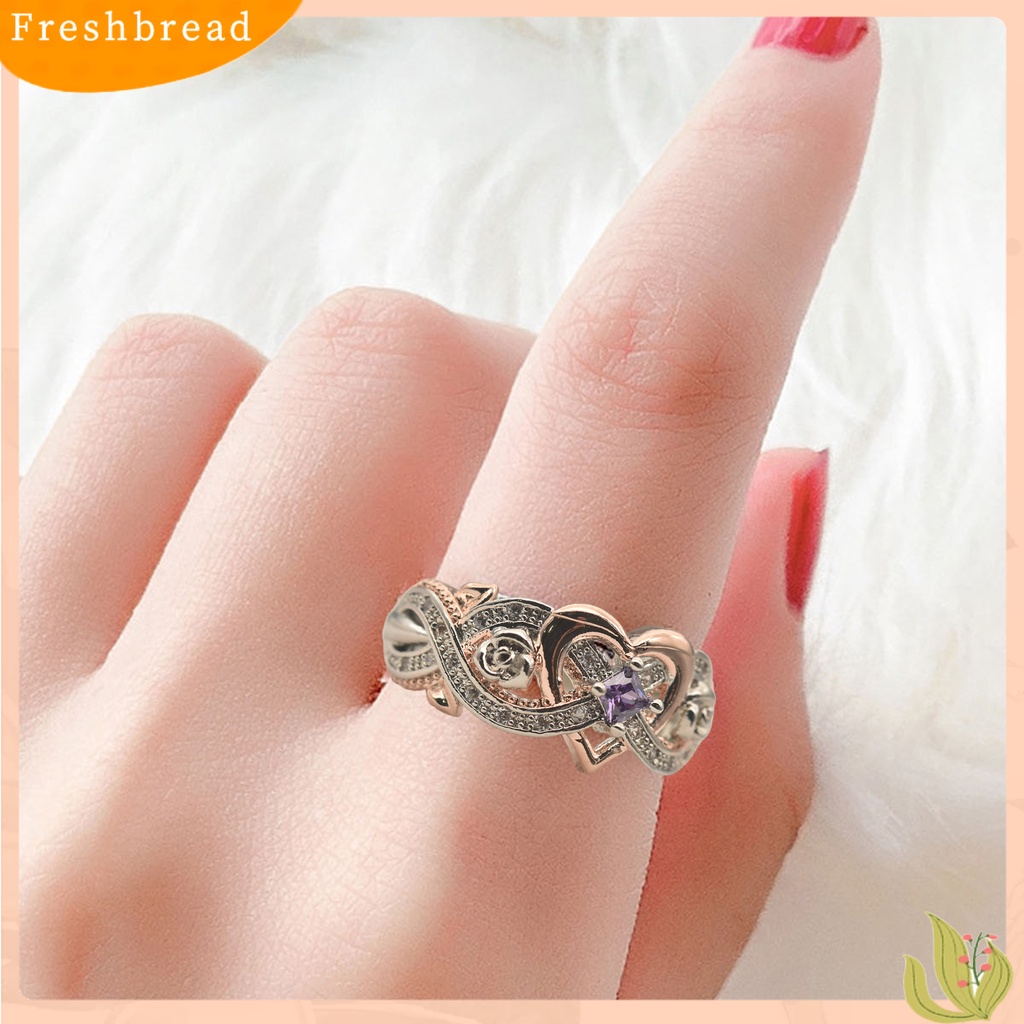 &lt; Freshbread &gt; Wanita Cincin Berlian Imitasi Mengkilap Hias Electroplating Geometris All-match Dekorasi Cubic Zirconia Desain Bunga Mawar Ladies Heart Ring Jewelry Untuk Pakaian Sehari-Hari