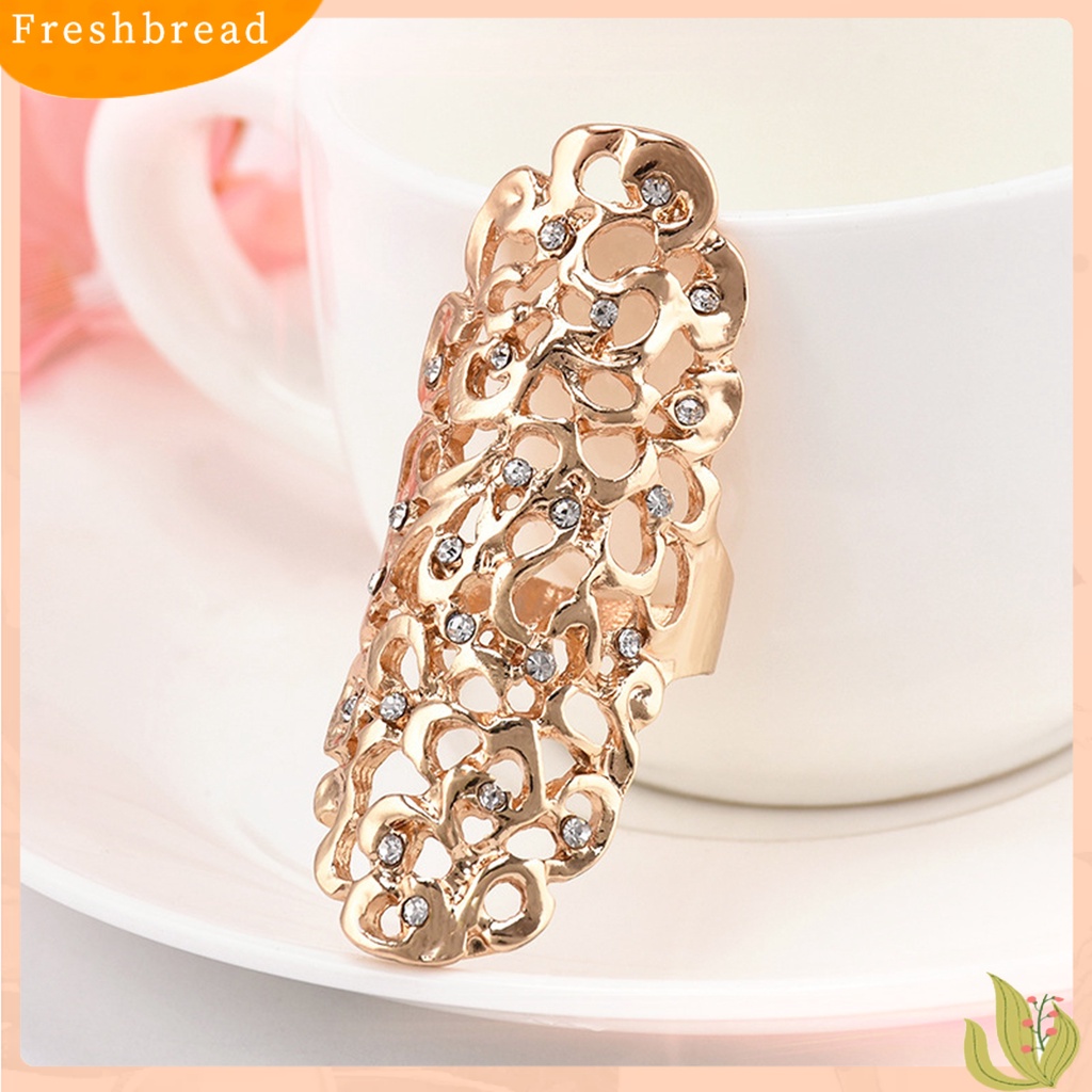 &lt; Freshbread &gt; Knuckle Ring Vintage Berlebihan Berongga Keluar Geometris Berlian Imitasi Dekorasi Electroplating Fashion Retro Ukiran Cincin Panjang Perhiasan Aksesoris