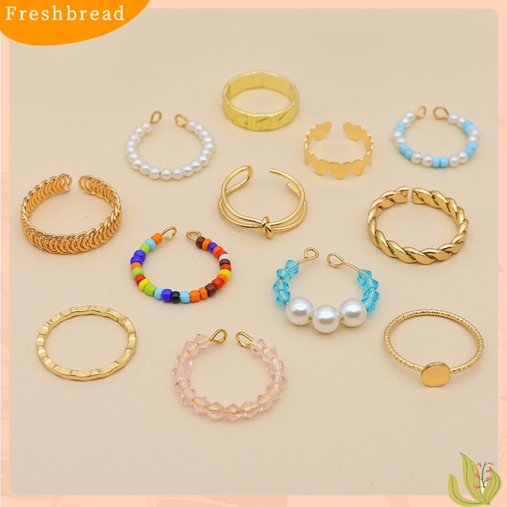 &lt; Freshbread &gt; 12Pcs/Set Mutiara Imitasi Multicolor Beads Knuckle Rings Opening Heart Knot Women Knuckle Rings Perhiasan Aksesoris