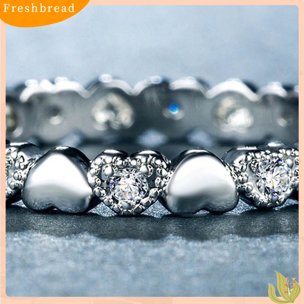 &lt; Freshbread &gt; Cincin Wanita Bentuk Hati Cubic Zirconia Perhiasan Manis Fashion Penampilan Cincin Jari Untuk Pernikahan