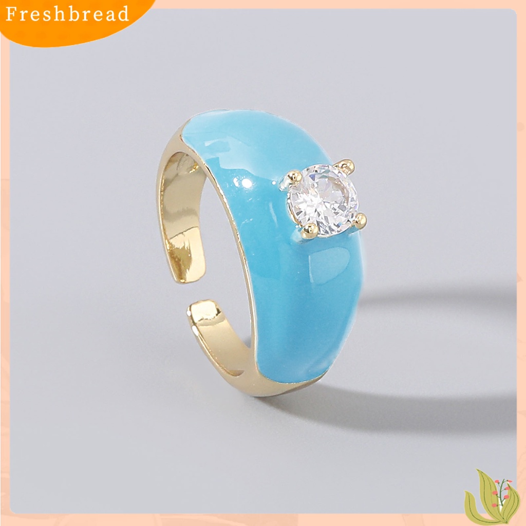 &lt; Freshbread &gt; Multicolor Dripping Oil Enamel Ring Tembaga Berlian Imitasi Pembukaan Cincin Jari Lebar Aksesori Perhiasan