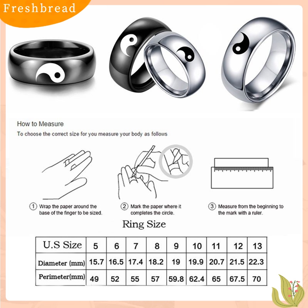 &lt; Freshbread &gt; Pria Wanita Yin Yang Menanda Band Fashion Cincin Baja Titanium Kekasih Pasangan Perhiasan