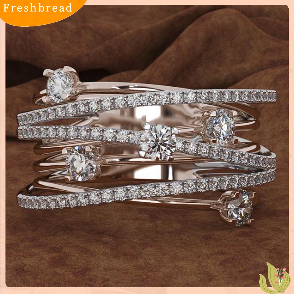 &lt; Freshbread &gt; Fashion Wanita Cross Dual Color Cubic Zirconia Bertatahkan Cincin Pernikahan Perhiasan Hadiah