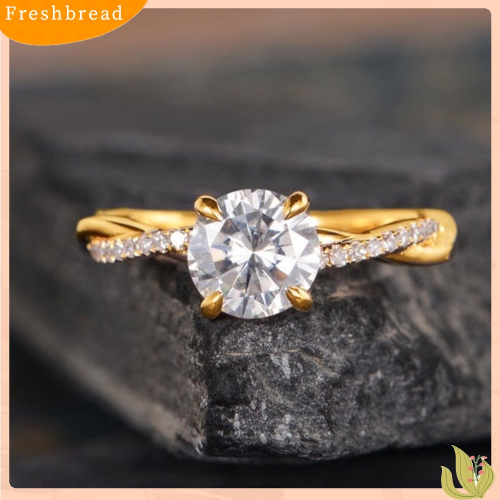 &lt; Freshbread &gt; Wanita Elegan Penuh Berlian Imitasi Bertatahkan Cubic Zirconia Jari Cincin Perhiasan Pernikahan