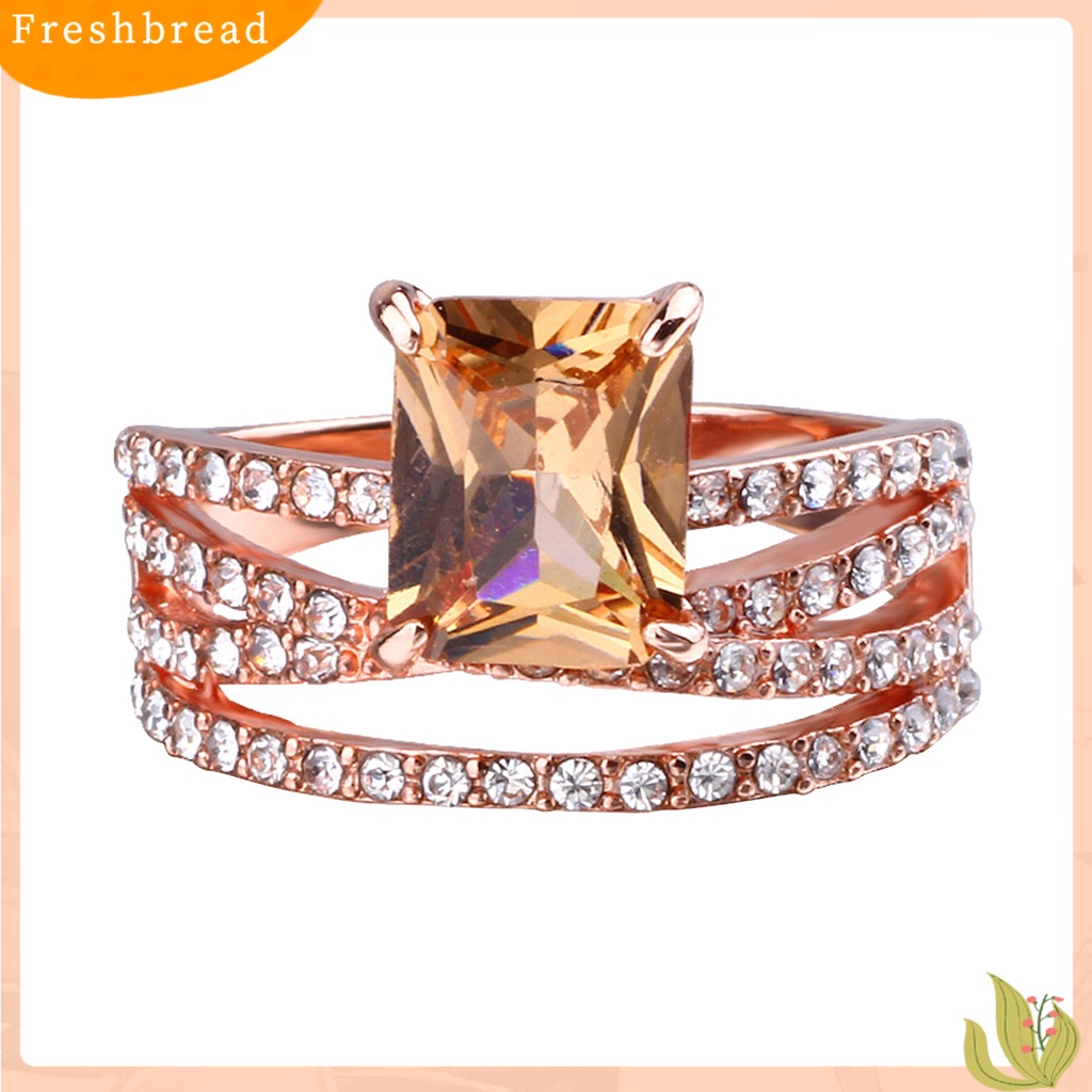 &lt; Freshbread &gt; Cincin Jari Electroplating Pengerjaan Halus Berlian Imitasi Dekorasi Multi-layer Cincin Perhiasan Persegi Untuk Pernikahan