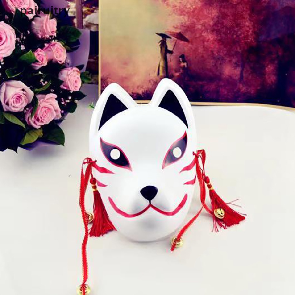 Prt Jepang Hand Made Fox Cosplay Topeng Full Face Dengan Rumbai Lonceng Kecil Masquerade PRT