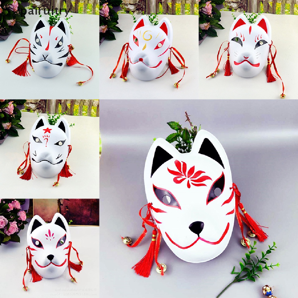 Prt Jepang Hand Made Fox Cosplay Topeng Full Face Dengan Rumbai Lonceng Kecil Masquerade PRT