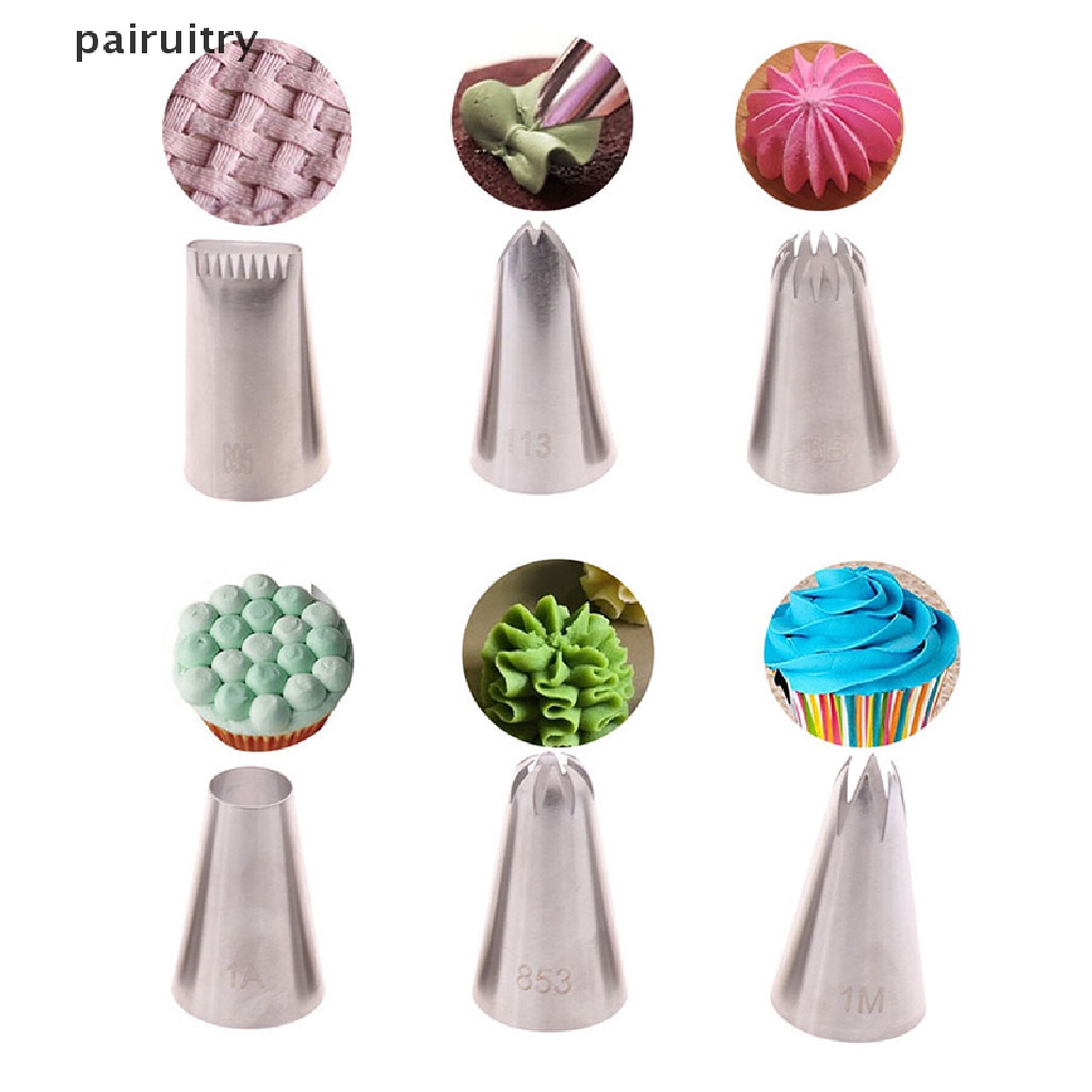 Prt 6Pcs Stainless Steel Icing Piping Nozzle Kue Cream Tips Set Alat Baking PRT