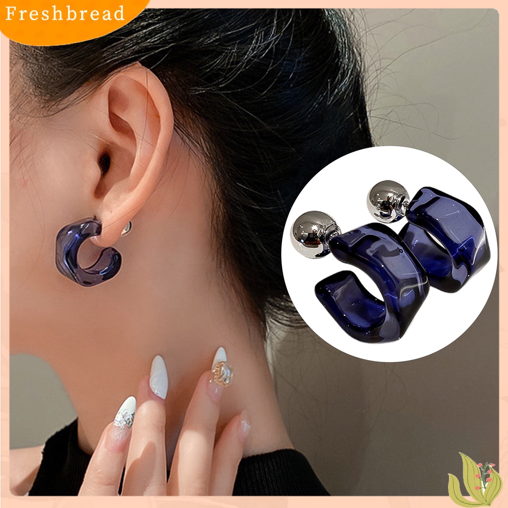 &lt; Freshbread &gt; 1pasang Anting Wanita Pudar-less Sweat-proof Tidak Mudah Patah Tahan Jatuh Berbentuk C Alergi Gratis Anting Hoop Pasokan Pacaran