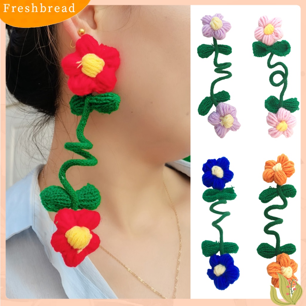 &lt; Freshbread &gt; 1pc Anting Menjuntai Model Kepang Bunga Spiral Gaya Liburan Anting Warna Cerah Untuk Pesta