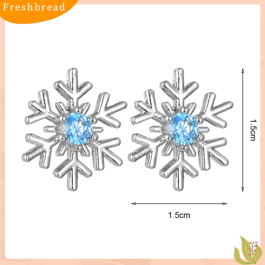 &lt; Freshbread &gt; 1pasang Ear Studs Elegan Geometris Berlian Imitasi Mengkilap Hias Sparkling Dress Up Hadiah Natal Wanita Snowflake Stud Earrings Perhiasan Pakaian Sehari-Hari