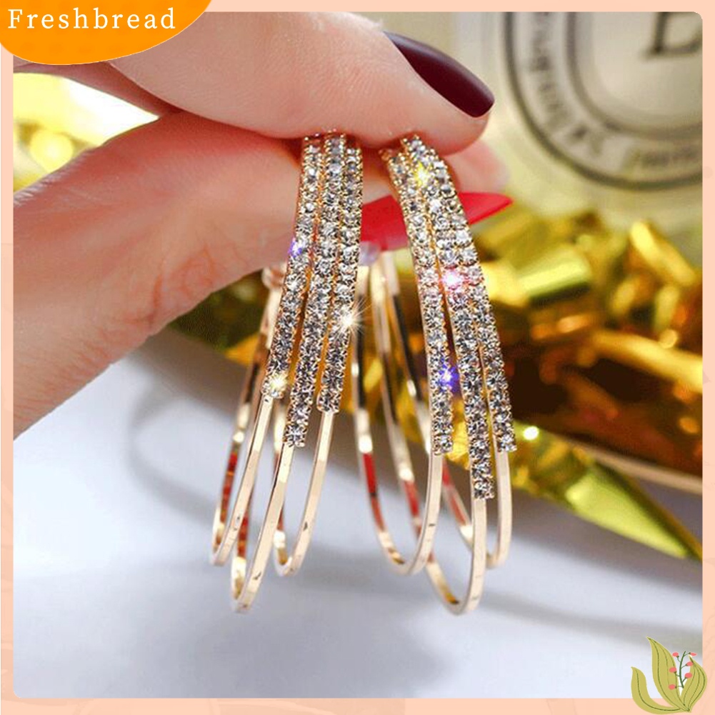 &lt; Freshbread &gt; Wanita Berlian Imitasi Multi C Bentuk Lingkaran Hoop Anting Pernyataan Pesta Perhiasan Hadiah