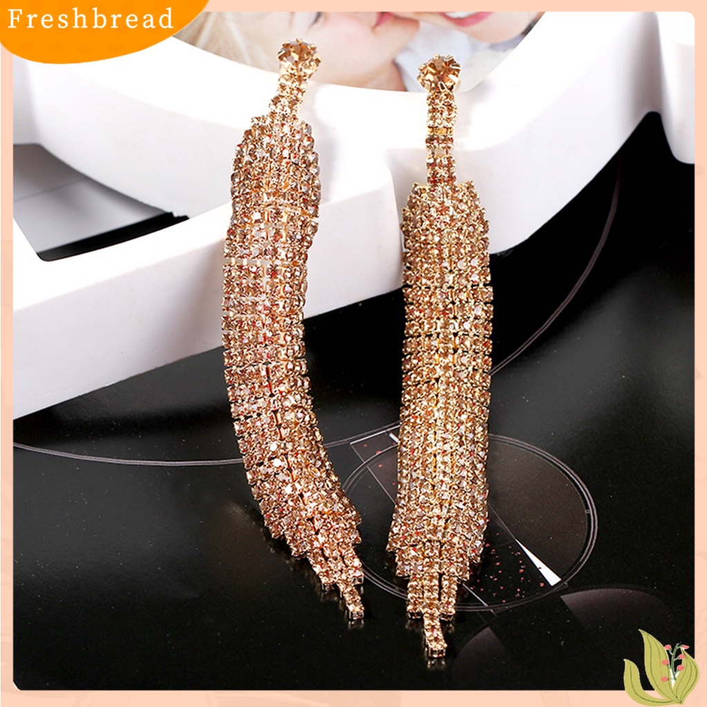 &lt; Freshbread &gt; Menjuntai Anting Rumbai Panjang Hias Temperamen Mewah Perhiasan Hadiah Aksesori Fashion Wanita Berlian Imitasi Mengkilap Pesta Drop Earrings Untuk Pacaran