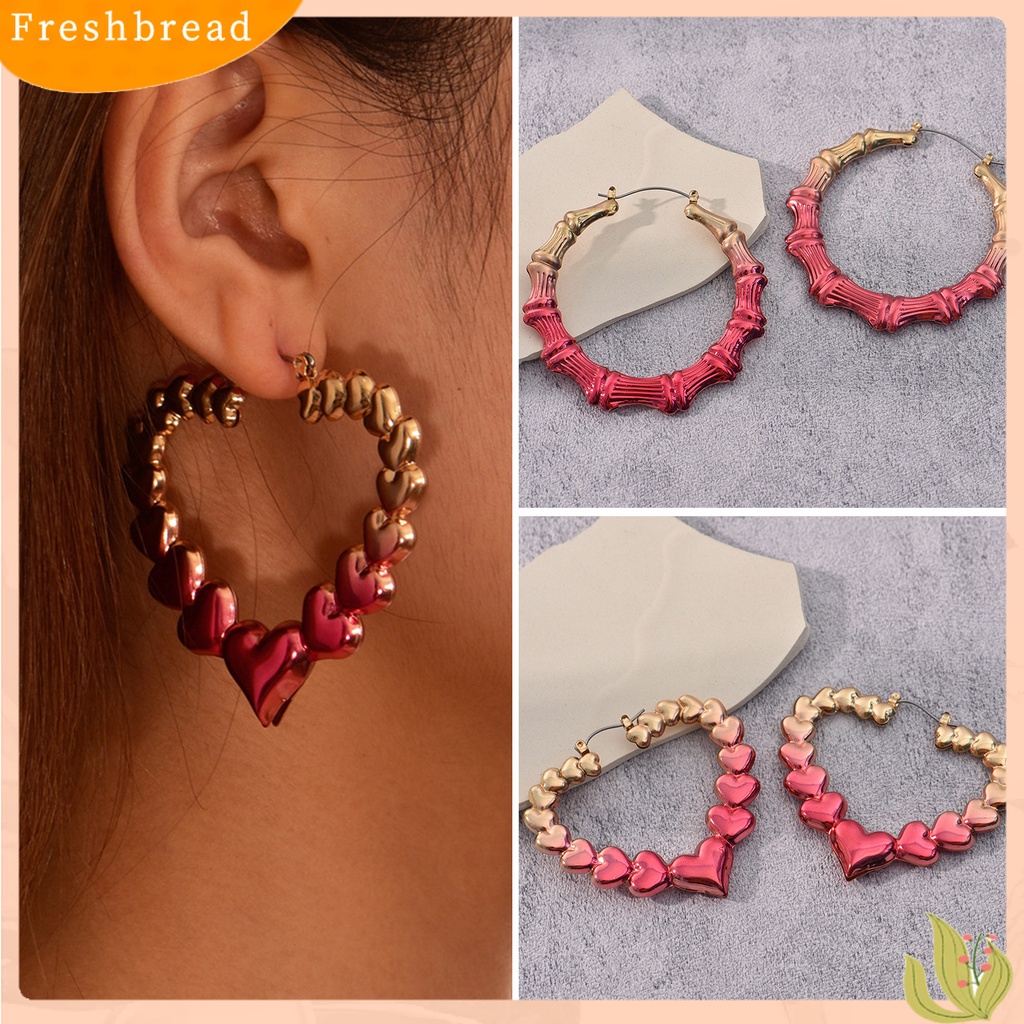 &lt; Freshbread &gt; 1pasang Anting Stud Kepribadian Berlebihan Anting Hoop Bulat Berbentuk Hati Cinta Tiga Dimensi Untuk Pacaran