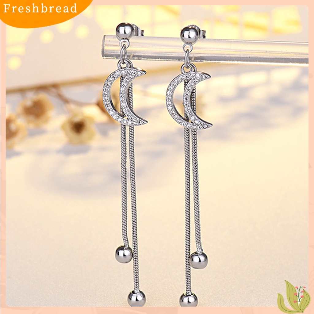 &lt; Freshbread &gt; 1pasang Anting Rumbai Electroplate Anti Gores Hias Berkilau Berlian Imitasi Perhiasan Anting Giwang Perlengkapan Gaun