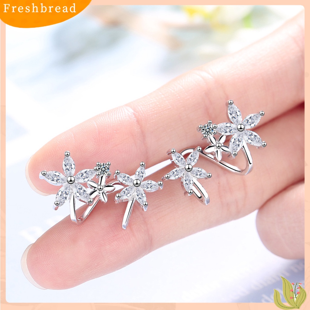 < Freshbread > 1pasang Anting Klip Wanita Bentuk Bunga Arc Perhiasan Cubic Zirconia All Match Manset Telinga Untuk Pesta