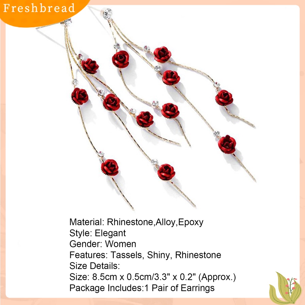 < Freshbread > 1pasang Anting Wanita Bentuk Mawar Rumbai Manis Berlian Imitasi Menjuntai Anting Untuk Hadiah